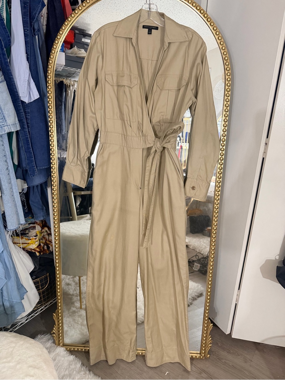 Banana Republic Khaki Wrap Utility Jumpsuit